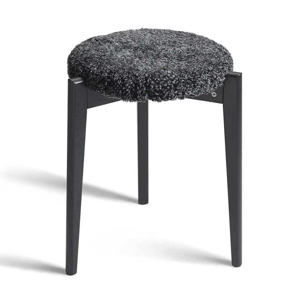 Vinz Stool Schwarz Gebeizte Esche/Schafsleder Dunkelgrau