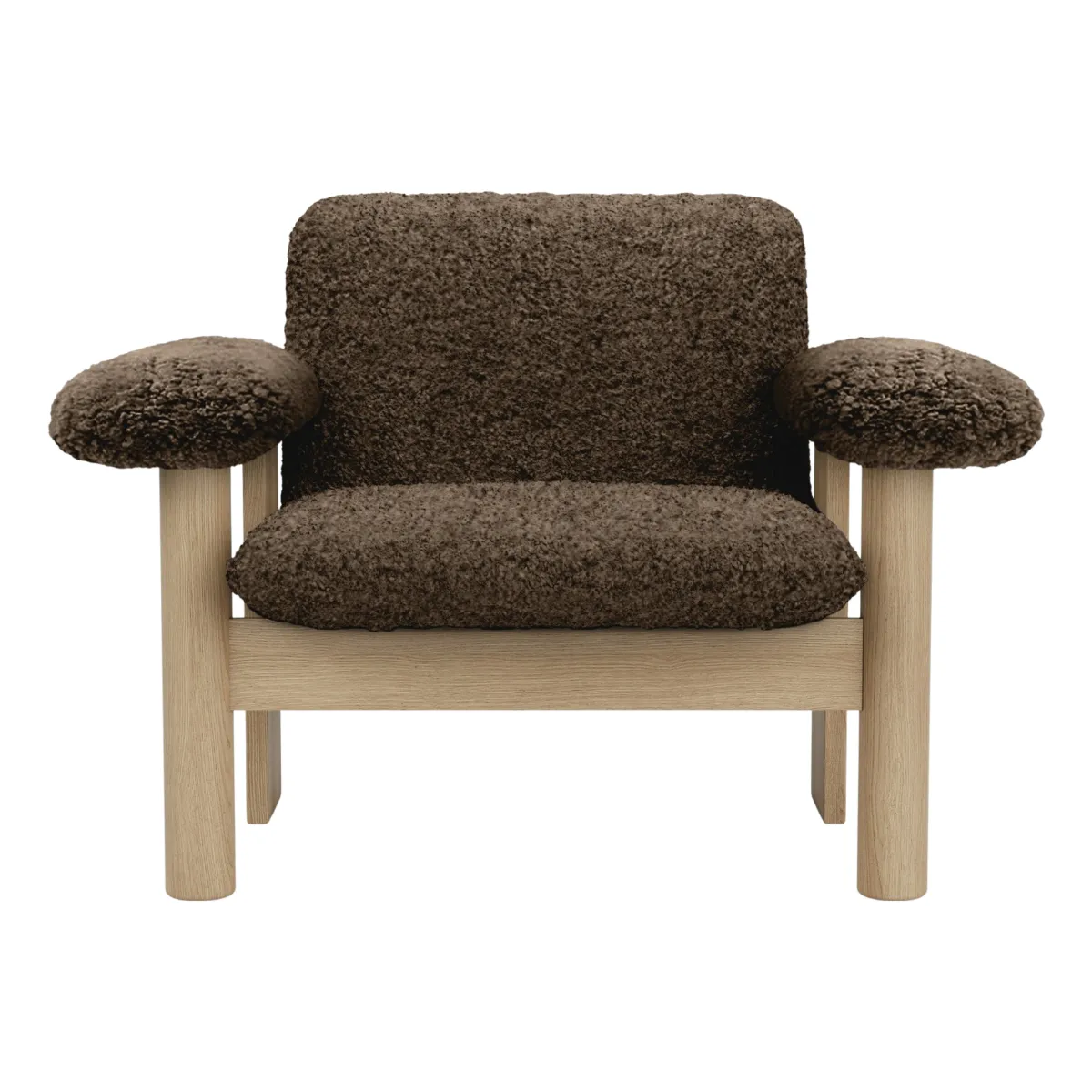 Brasilia Loungesessel, niedrige Rückenlehne, Massiveiche, Sheepskin Nevotex Root