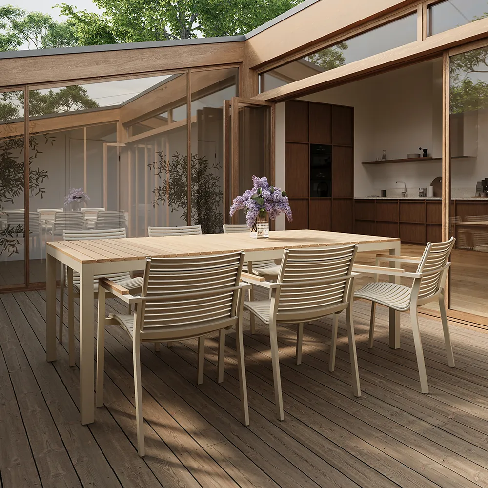 Mood Extreme Esstisch 100x208 cm sandgrau / Teak