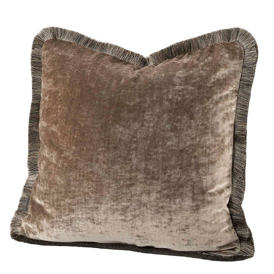 Garda Samt Beige Kissenbezug Fransen 50X50