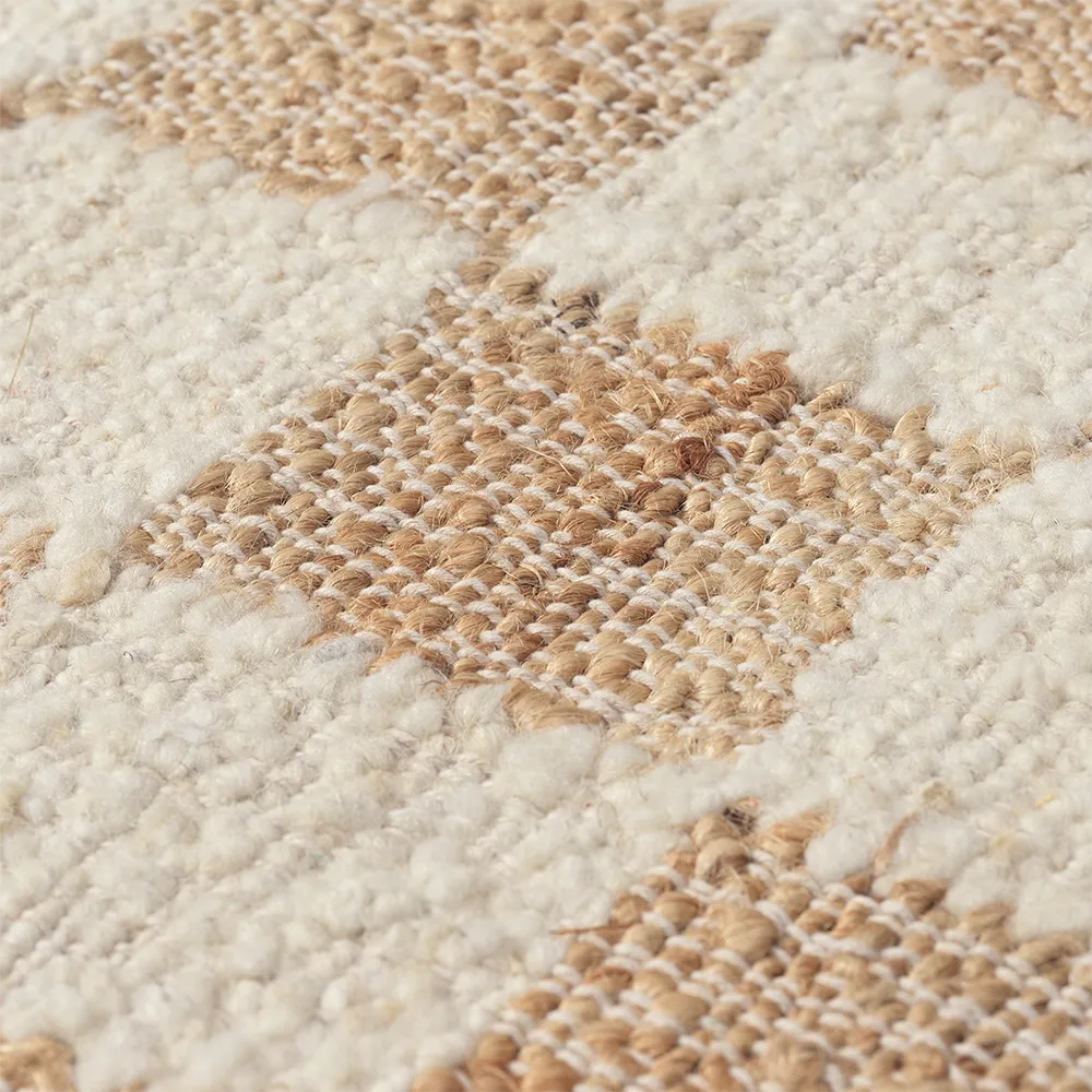 Handgewebter Wollteppich Check 70x180 cm Off-White