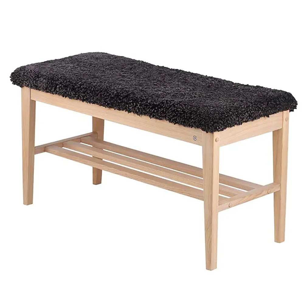 Nadja Bank Eiche weiß geölt/Schafsfell dunkelgrau