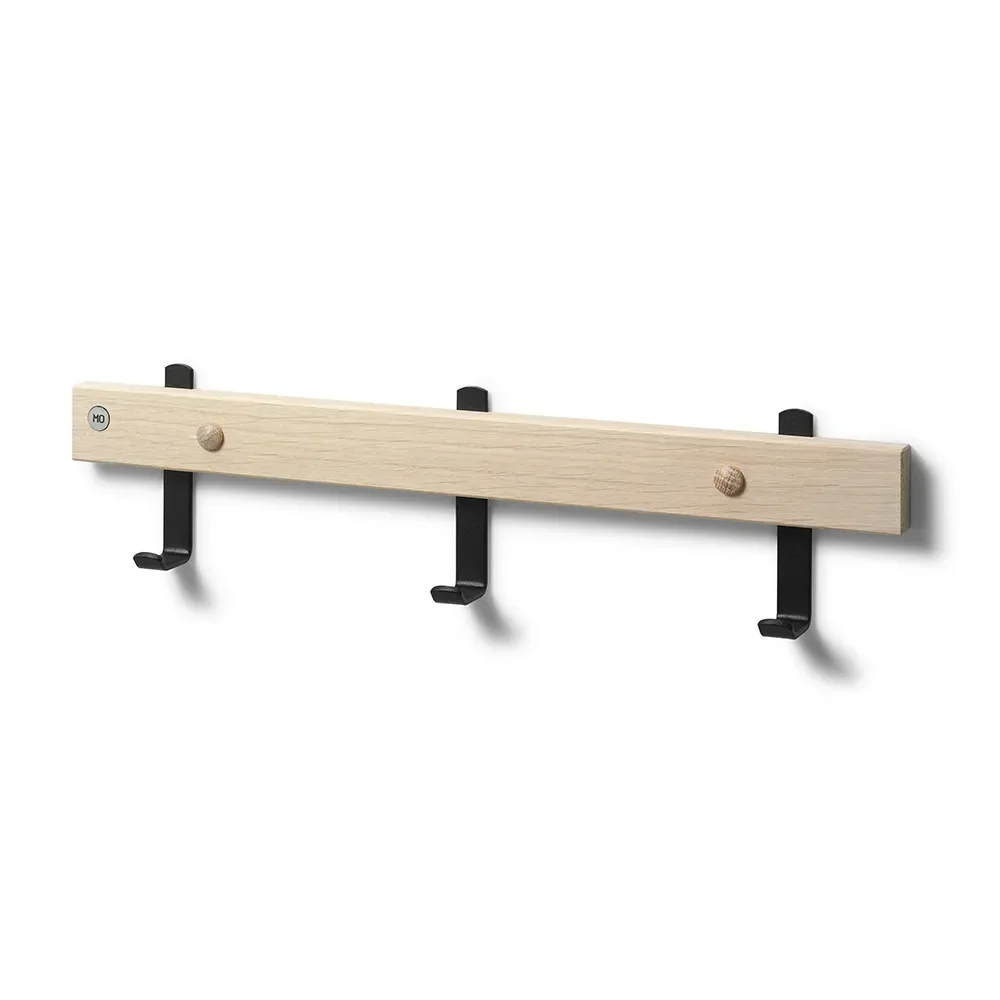 Oscarssons Möbel, Nadja Hakenleiste 40 Cm Eiche Weiß Geölt/Mattschwarzer Stahl