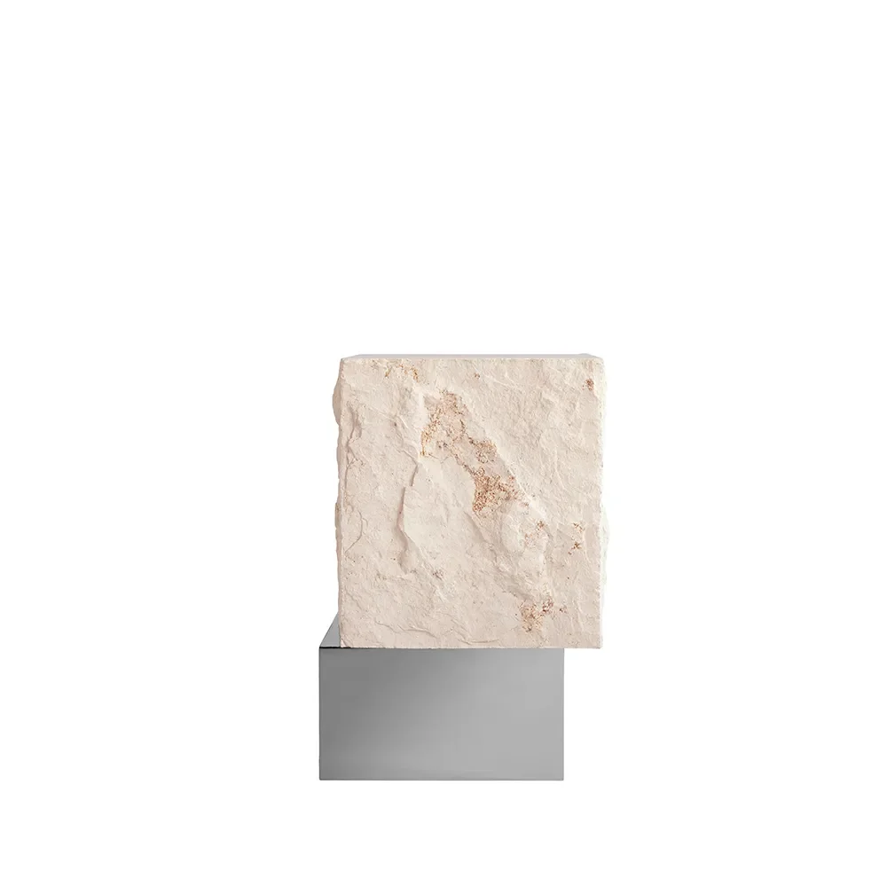 Temple Couchtisch hoch – Chrom / Limestone