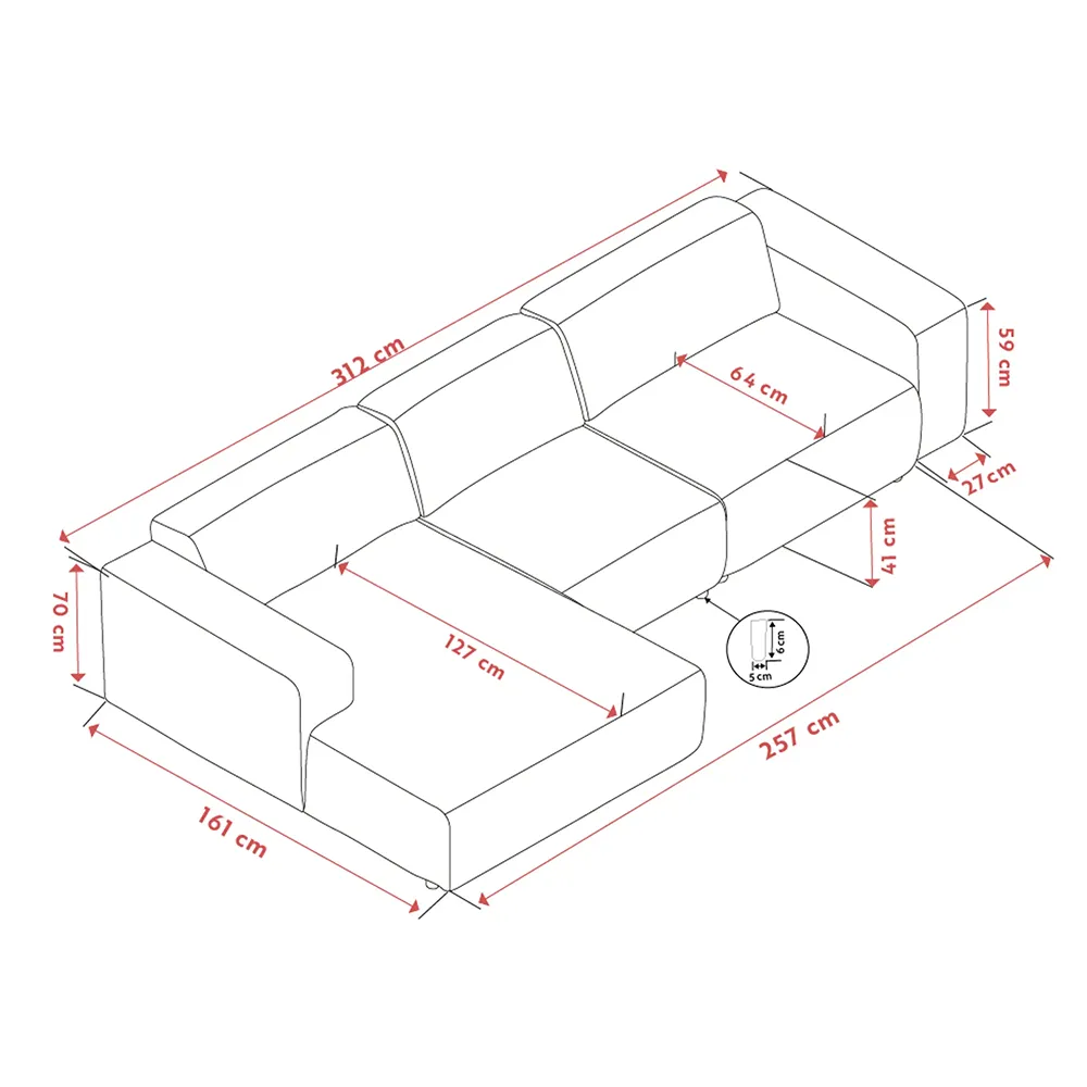 Willard Sofa 4-Sitzer mit Chaiselongue links Stoff Brenda beige