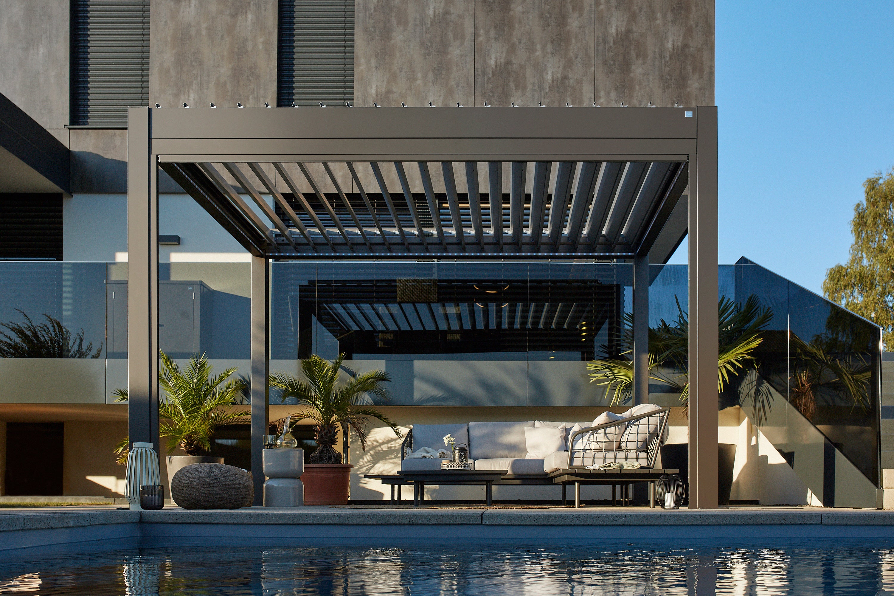 Pergola, Größe 4 x 3, Metallic quartz grau