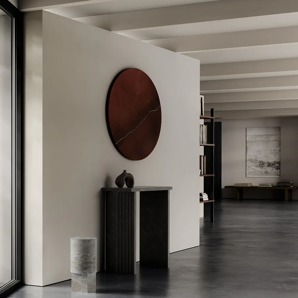 Column Tisch – Silber-Travertin