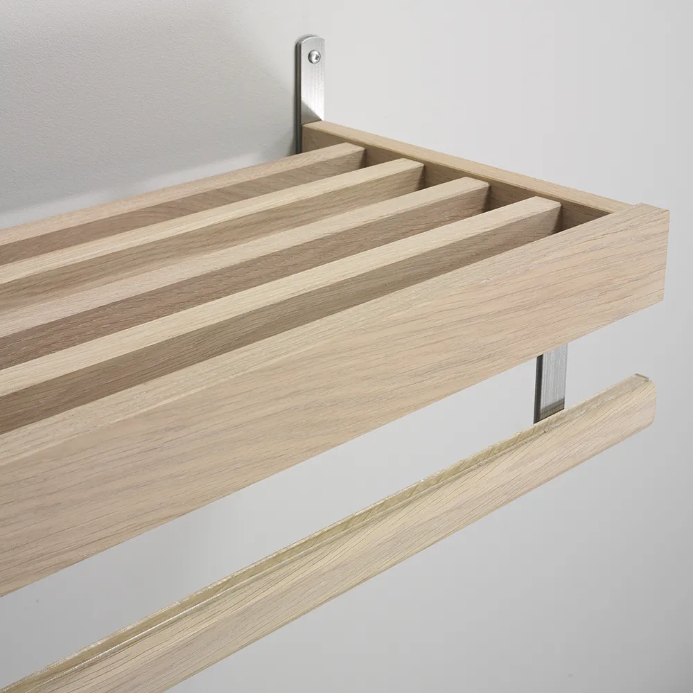 Nadja Hutablage 100 cm 1 Ebene Eiche weiß geölt/Stahl geschliffen