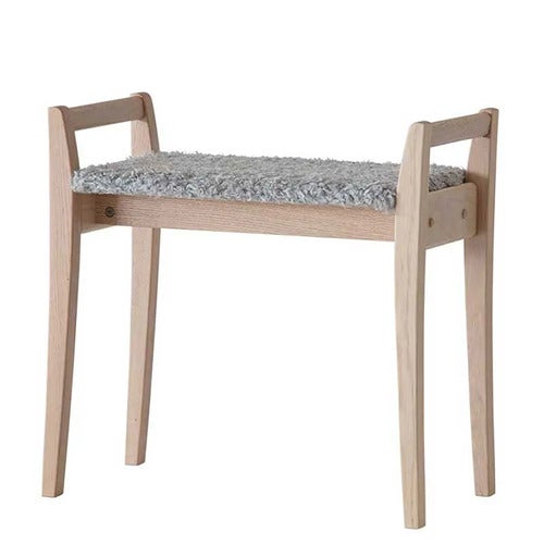 Meja Hocker Eiche weiß geölt/Schafsfelloptik Hellgrau