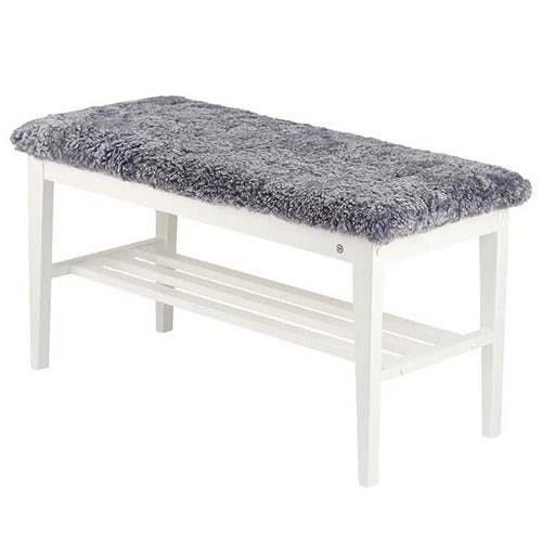 Nadja Bench Weiß lackiert Birke/Schafsfell hellgrau