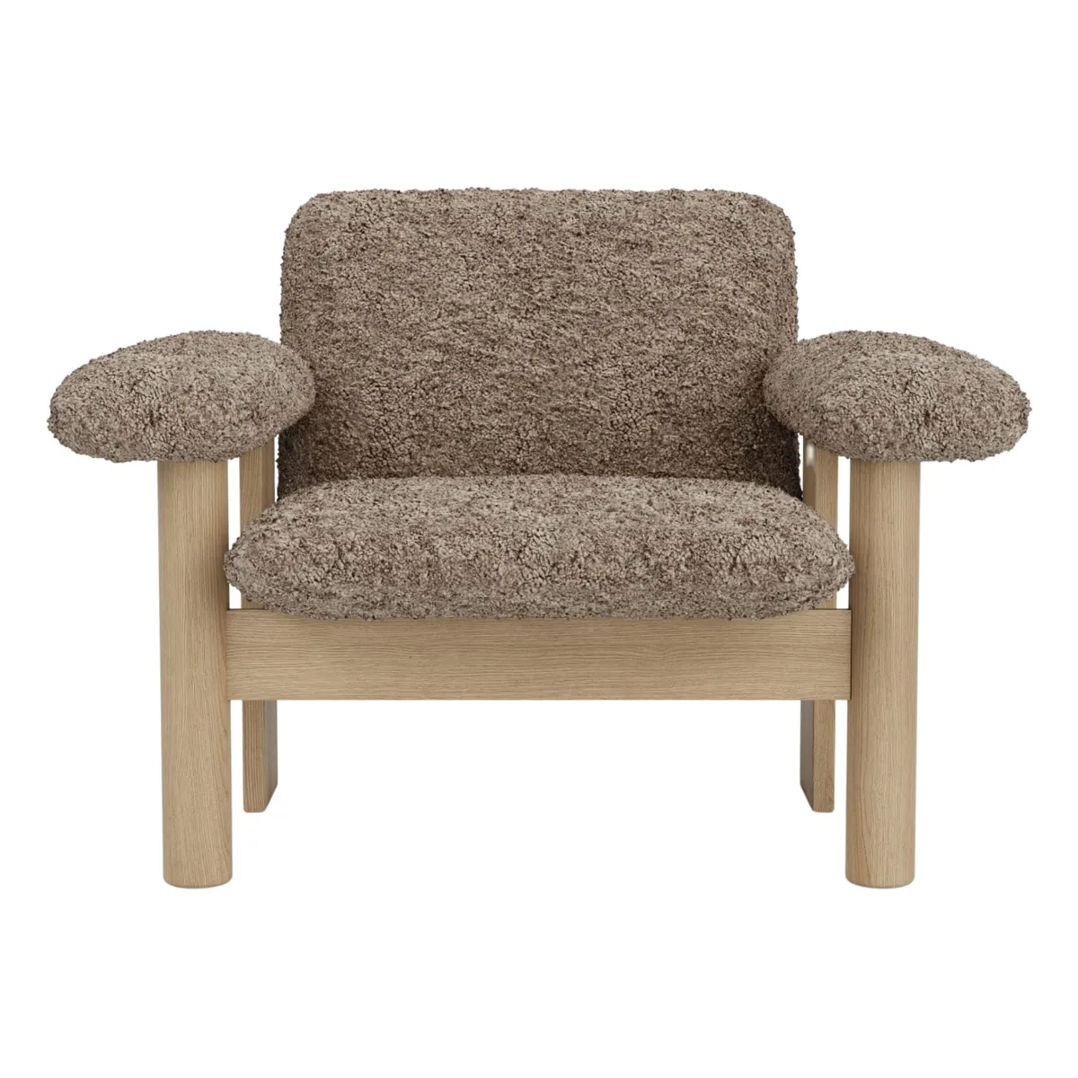 Brasilia Loungesessel Vollgepolstert Niedrige Rückenlehne Vierbeingestell Massiveiche Natur, Sheepskin Nevotex Sahara