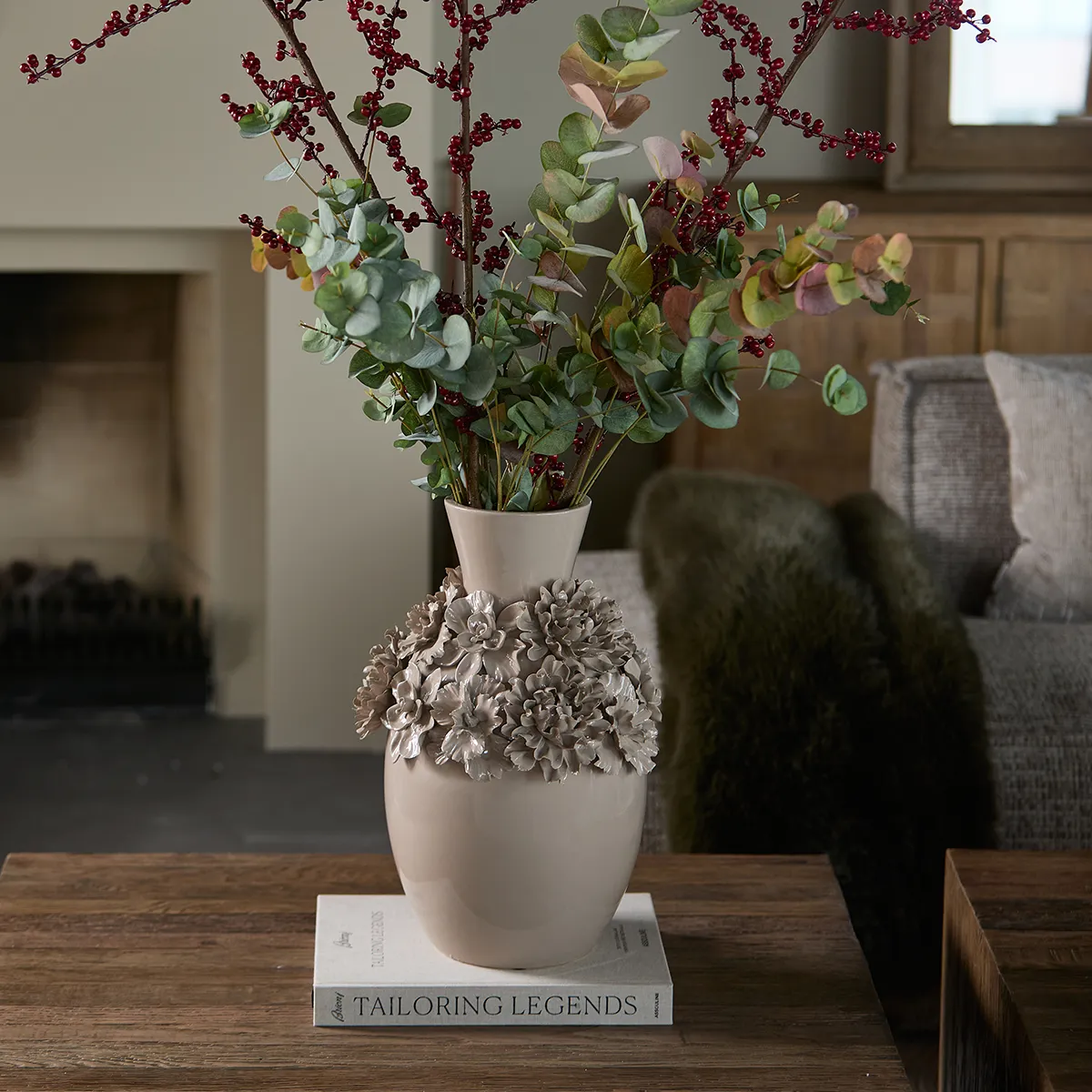Handgefertigte Vase Blossom Long H45 cm Flax