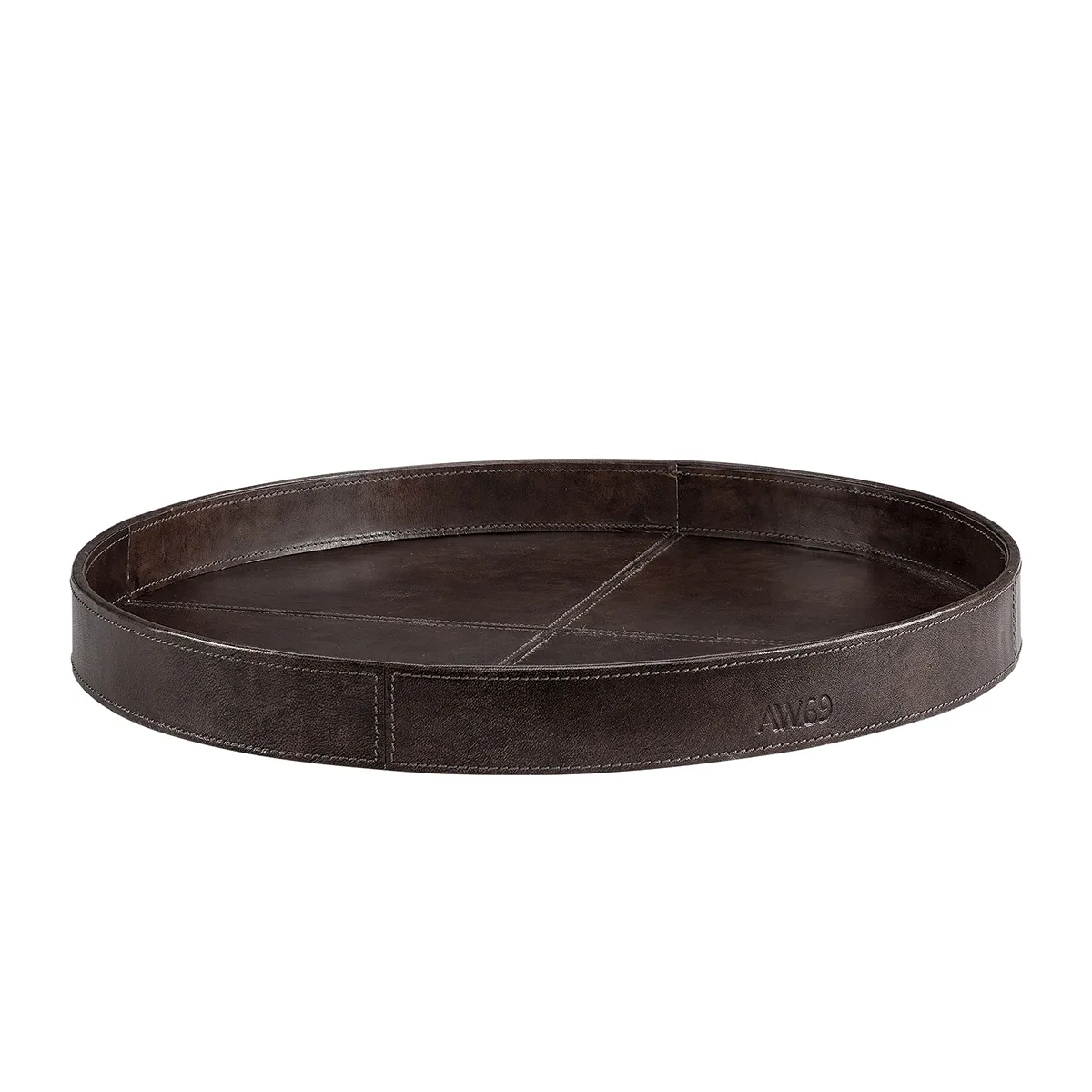 Rundes Tablett aus Leder Mendoza Deep brown