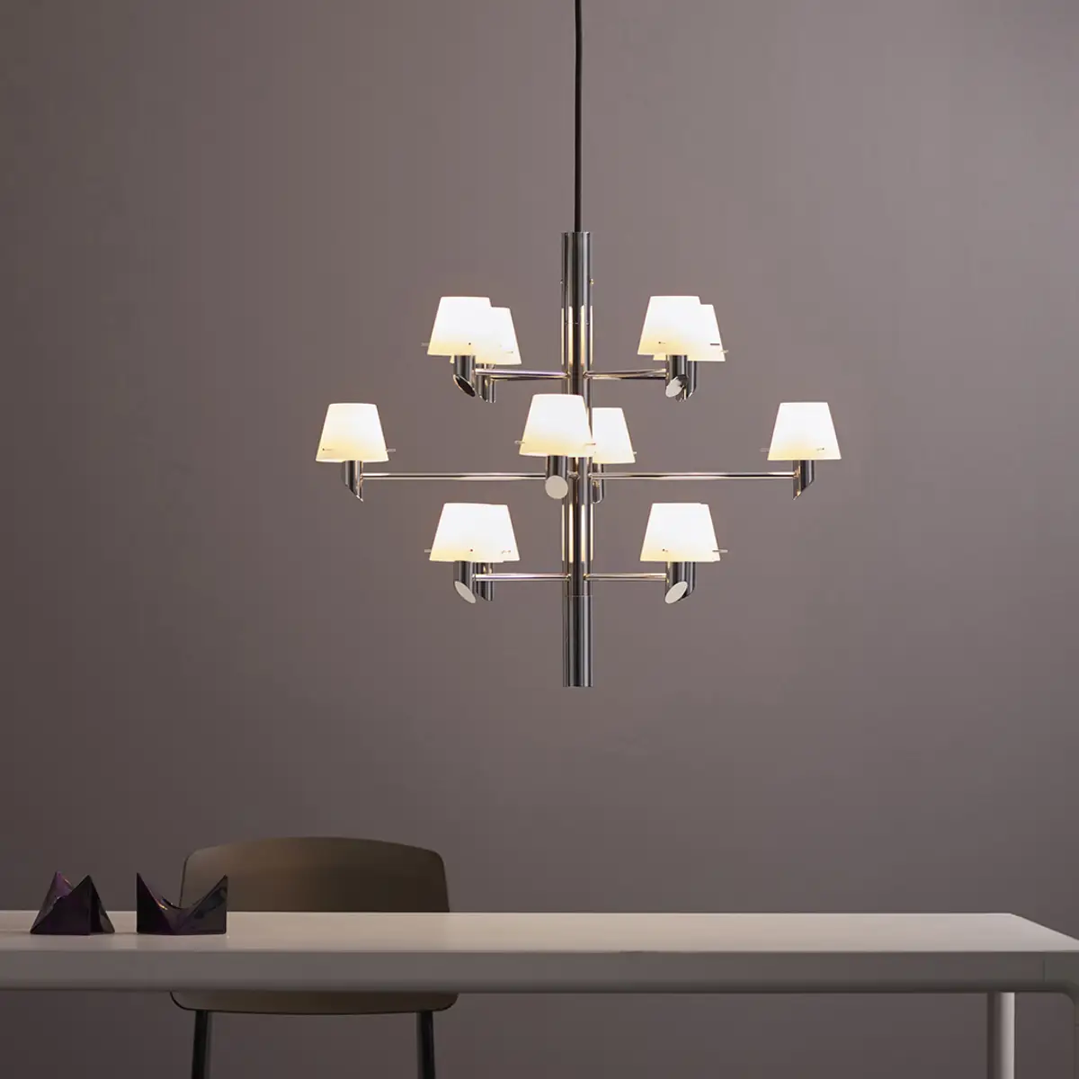 Gil 12 Chrom/Opalglas Kronleuchter Ø 67 x H 56 cm Metall/Glas