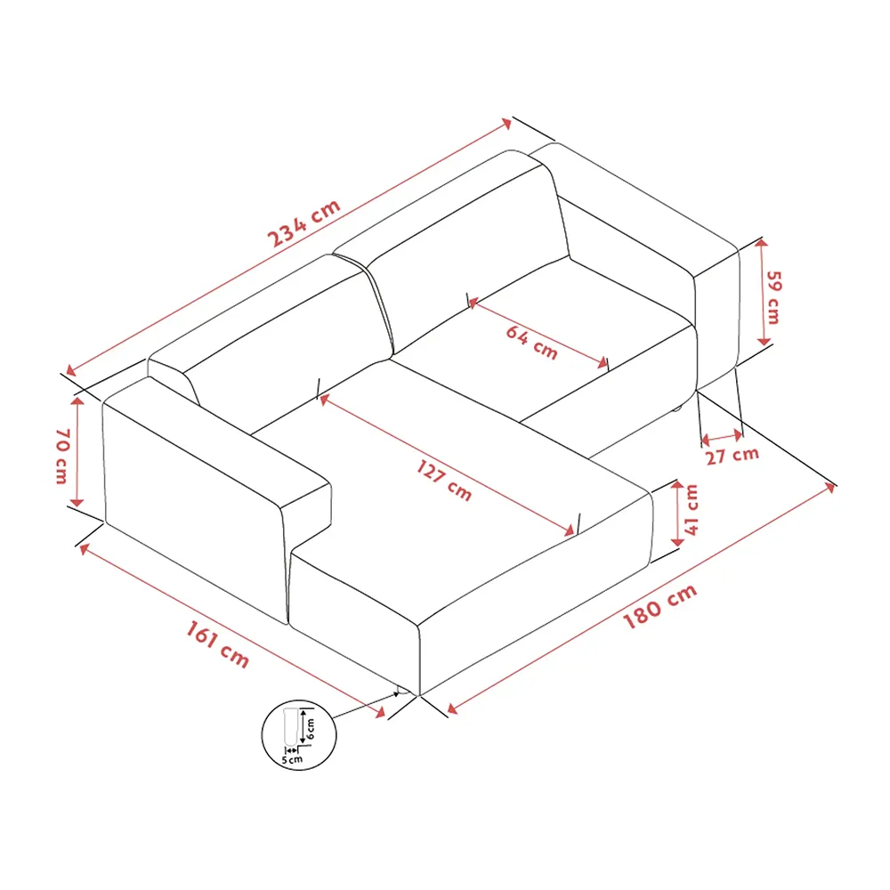 Willard Sofa 3-Sitzer mit Chaiselongue links Stoff Brenda beige