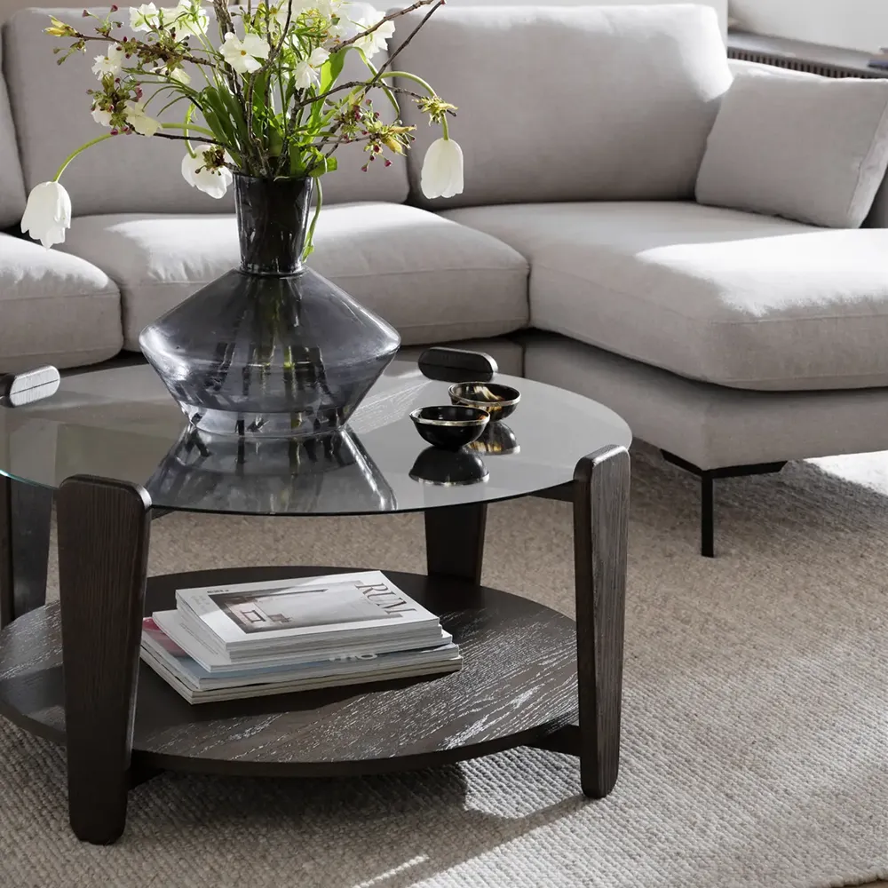 Arran Couchtisch Ø93 braune Eiche/Glas