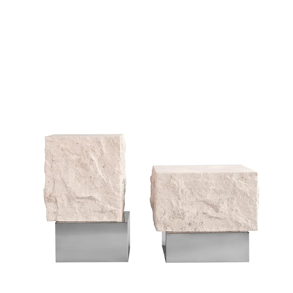 Temple Couchtisch hoch – Chrom / Limestone