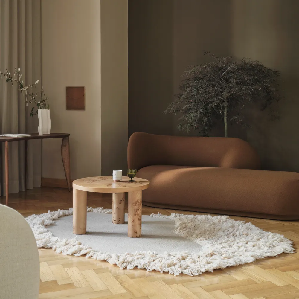 Post Couchtisch Ø65 cm - Poplar Burl Veneer