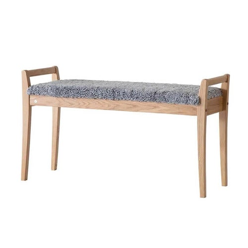 Meja Bank Eiche lackiert/Schafsfell hellgrau