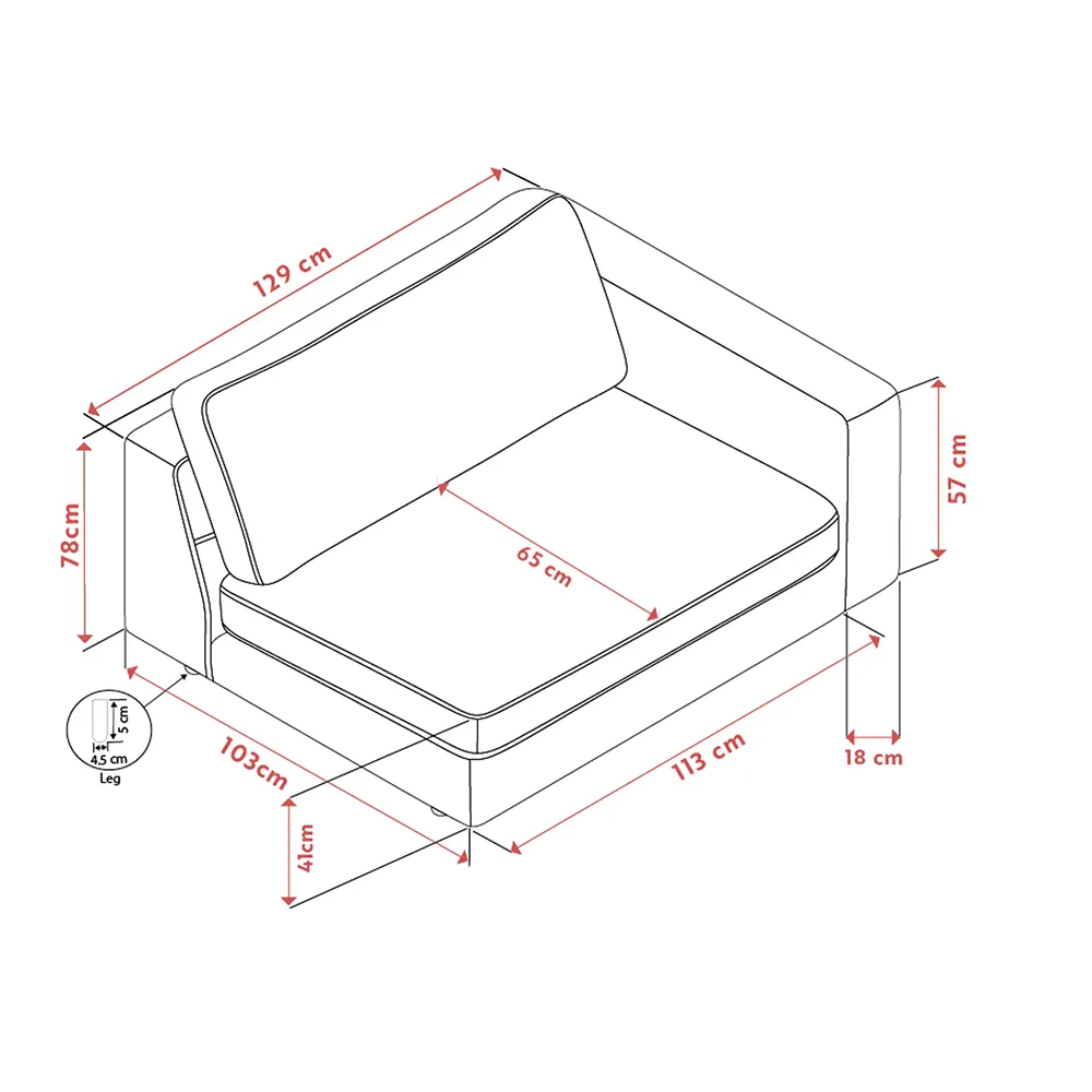 Duncan 1,5-Sitzer Armlehne rechts Stoff Robin hellgrau