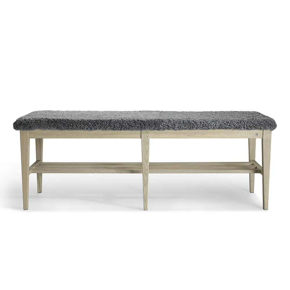 Nadja Bank 130 cm Grau Esche geölt/Schafsleder Hellgrau