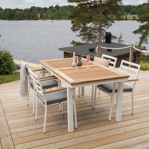 Panama Esstisch 160-240x90 cm Weiß/Teak