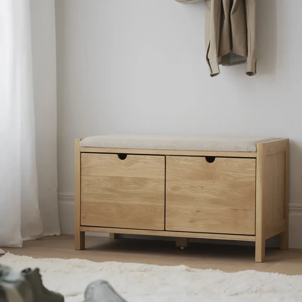 Hillmond Aufbewahrungsbank 80 cm Eiche/beiger Stoff