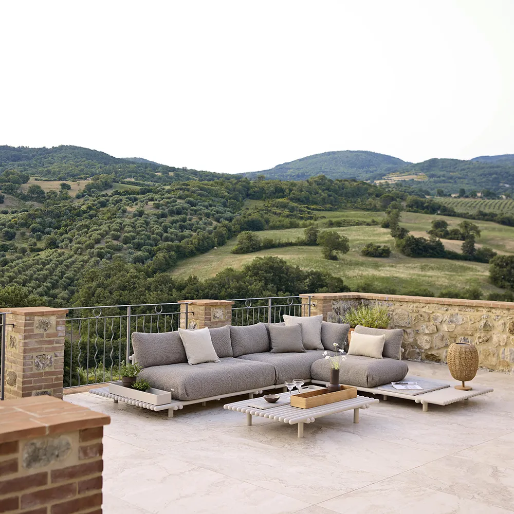 Sticks Sofa mit Chaiselongue Alu/light brown