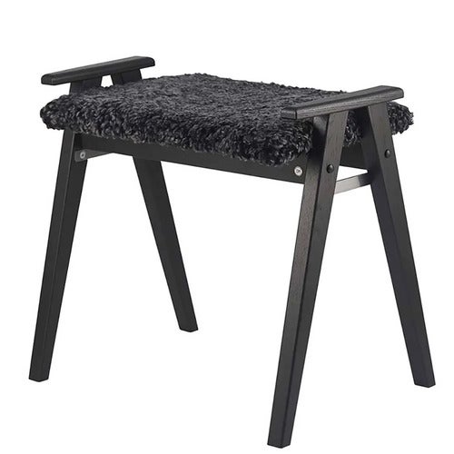 Alme Stool Schwarz gebeizt Eiche/Schafsfell dunkelgrau