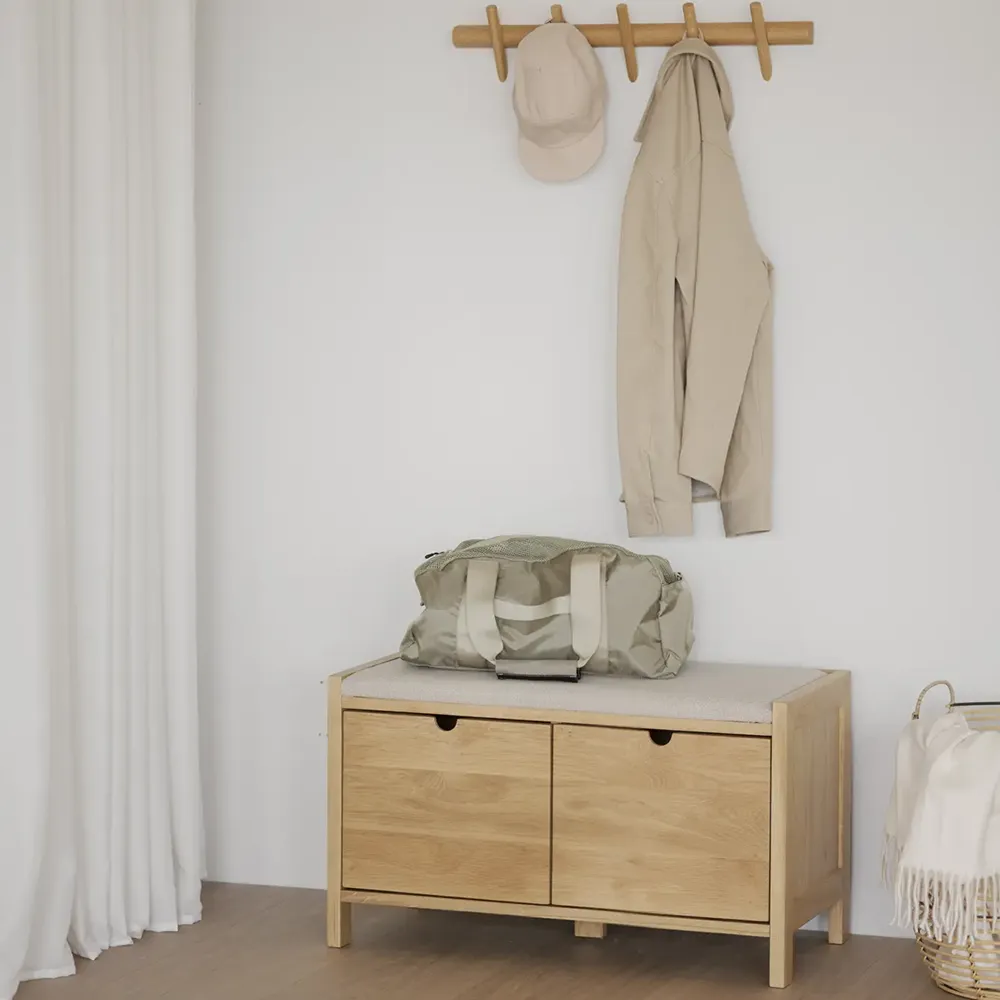 Hillmond Aufbewahrungsbank 80 cm Eiche/beiger Stoff