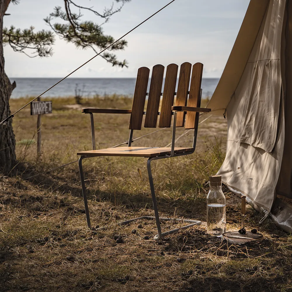 A2 Sessel Unbehandeltes Teakholz / Feuerverzinktes Gestell