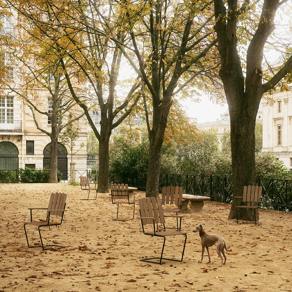 A2 Sessel Unbehandeltes Teakholz/schwarzer Rahmen