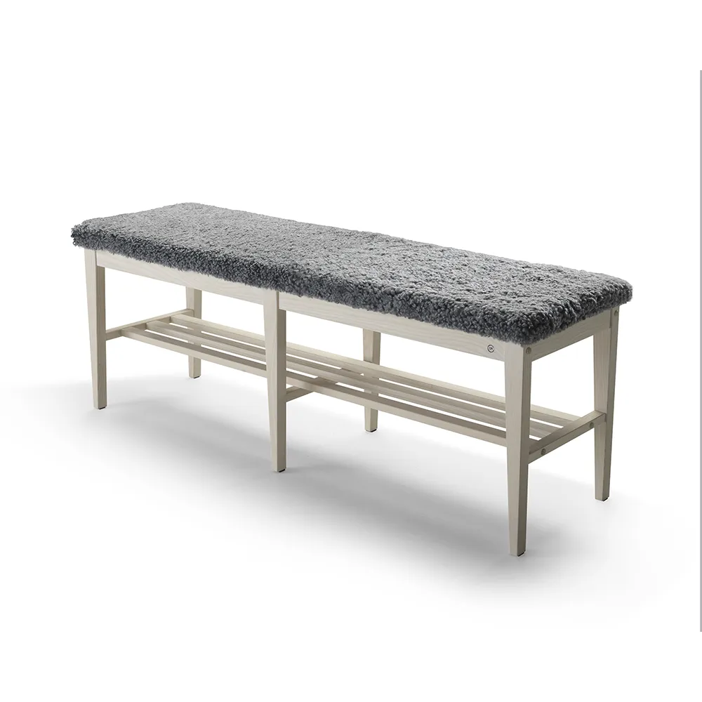 Nadja Bench 130 cm Esche/Schafsfell weiß geölt Hellgrau