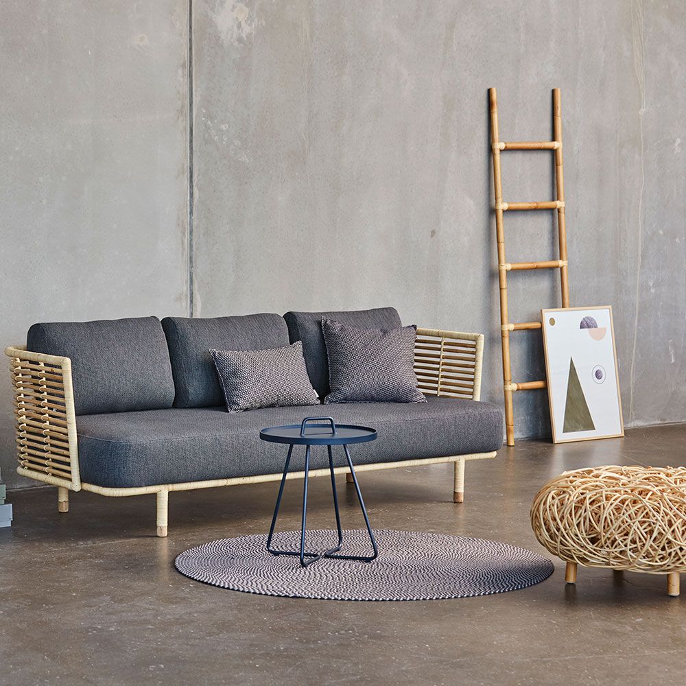 Schlaufenhocker Schwarz Rattan