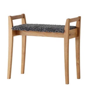 Meja Hocker Eiche geölt/Schafsfelloptik Dunkelgrau