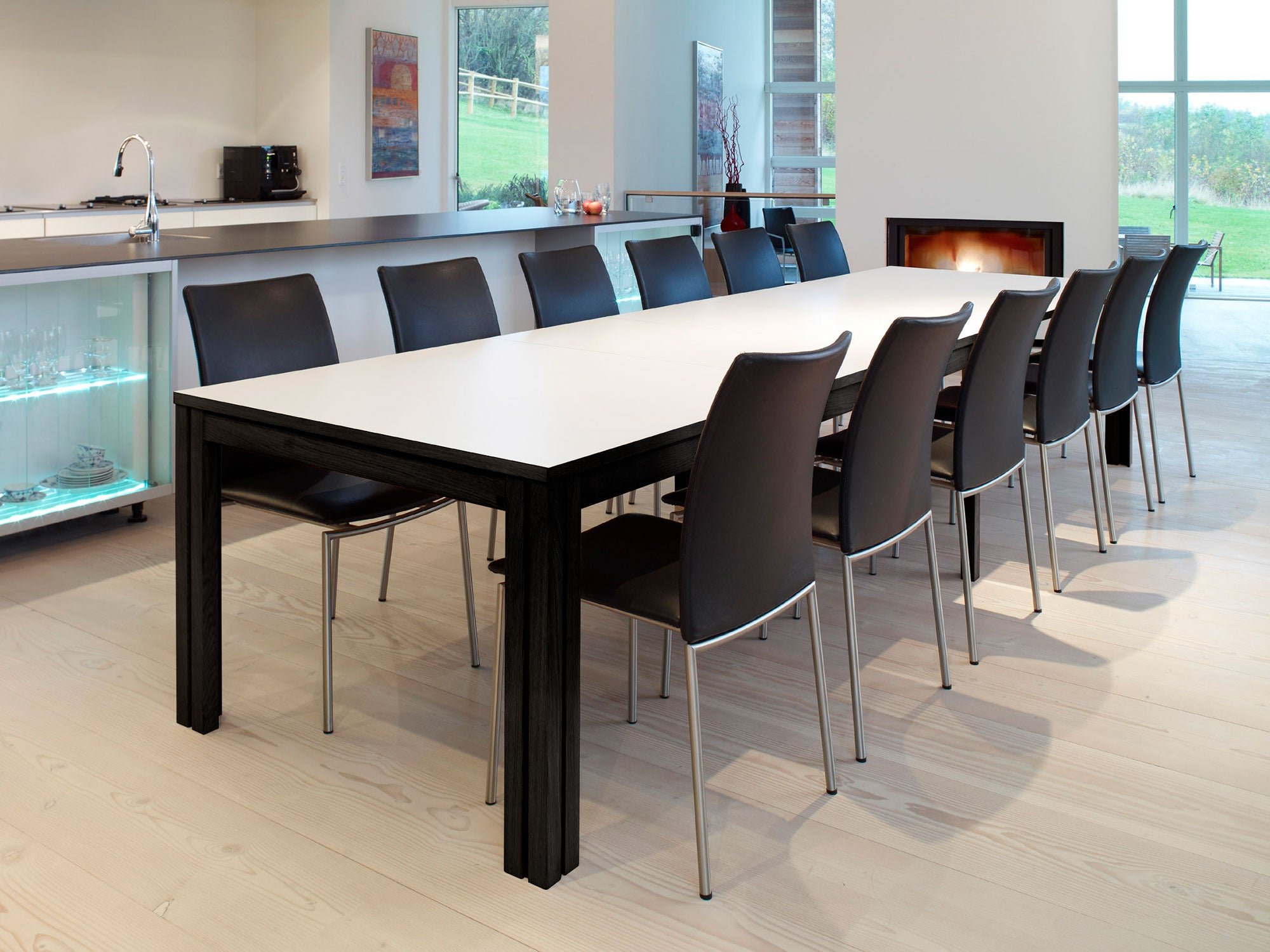 Sm24 Tisch Eiche Schwarz Lackiert 200-356(512)X100X73Cm 