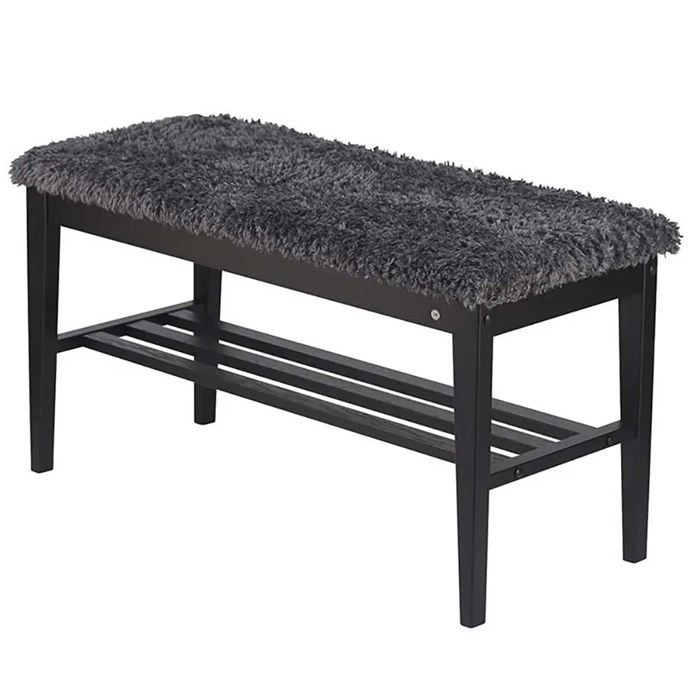 Nadja Bank Eiche schwarz gebeizt/Schafsfelloptik dunkelgrau