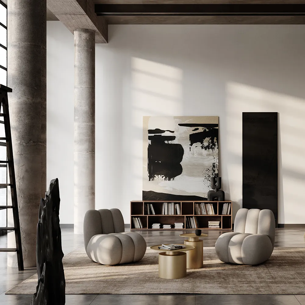 Pillar Couchtisch, hoch – Messing