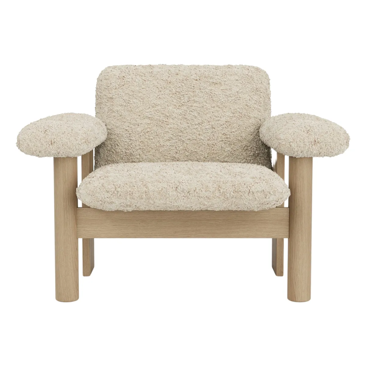Brasilia Loungestuhl Vollgepolstert Niedrige Rückenlehne Vierbeingestell Massive Eiche Natur Sheepskin Nevotex Nature