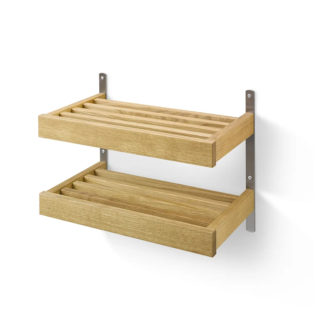Nadja Schuhregal 50 cm, 2 Ebenen, Wandmontage Eiche lackiert/Schliffstahl