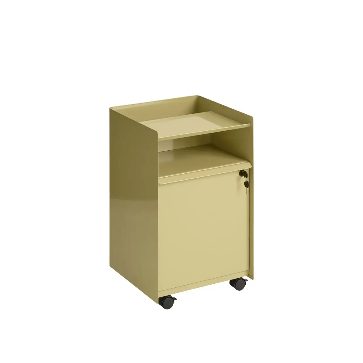 Folded Trolley Höhe 61,5 cm mit Schublade – abschließbare Schublade – Dunkelbeige-Grün