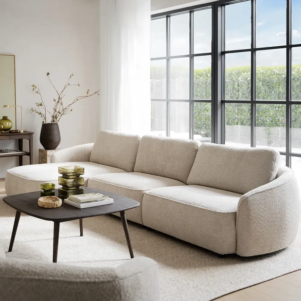 Norris Sofa 4-Sitzer mit Chaiselongue links Stoff Anna hellbeige