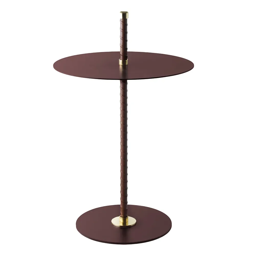 Cabaret Beistelltisch Burgundy Leder, Messing und Stahl