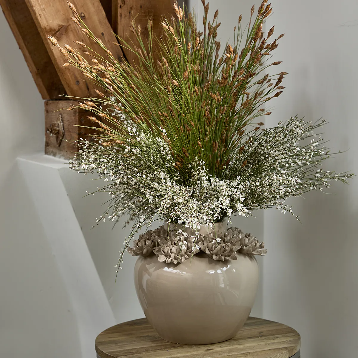 Handgefertigte Vase Blossom Edge H31 cm Flax