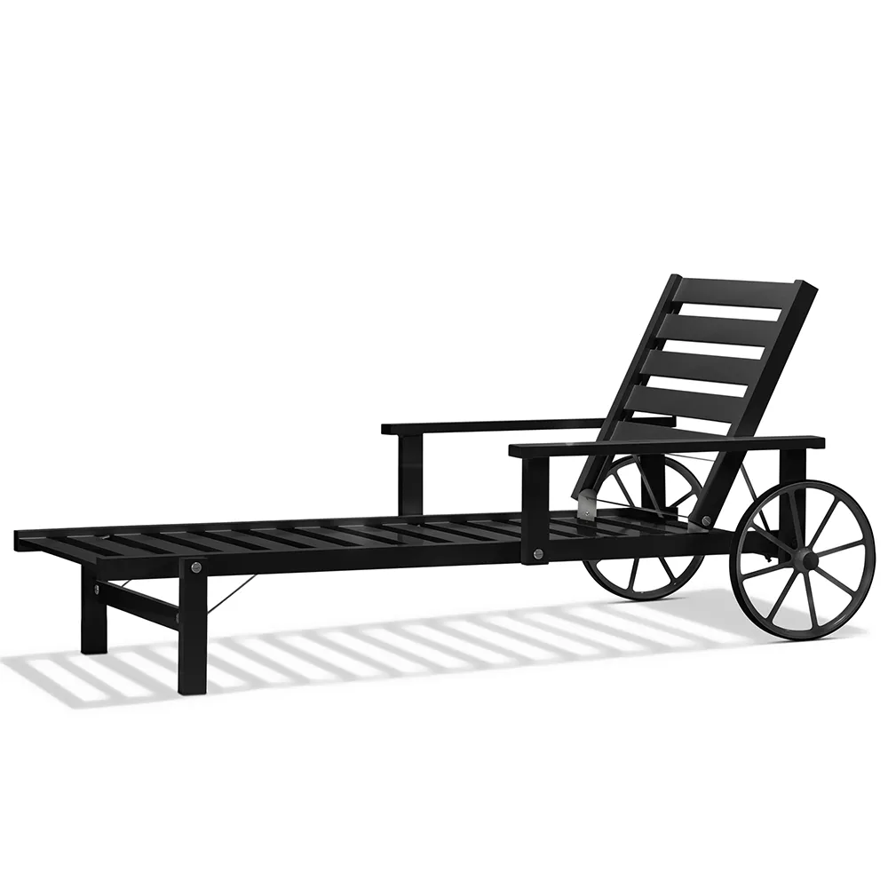 Sonnenliege mit Armlehnen Schwarz Aluminium