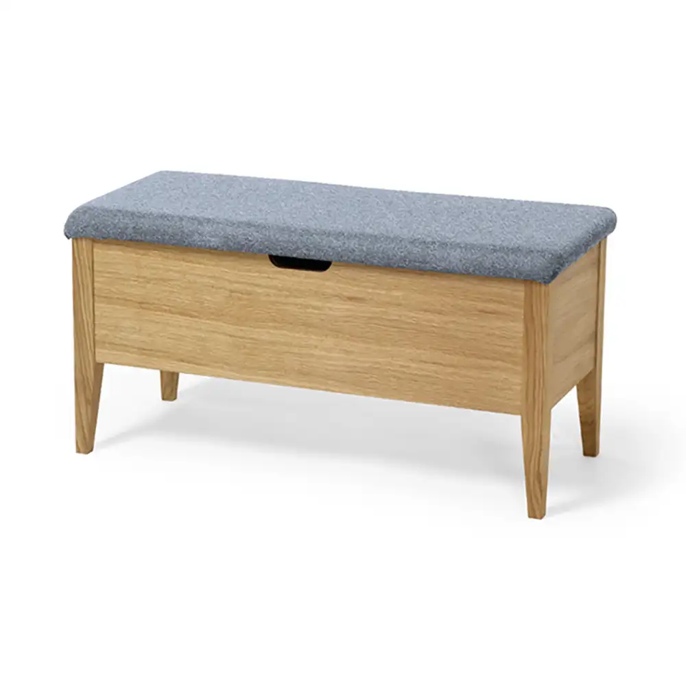Klinte Bank 90 cm Eiche mit grauem Stoff