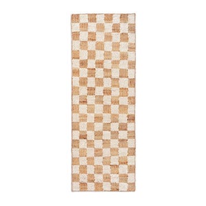 Handgewebter Wollteppich Check 70x180 cm Off-White