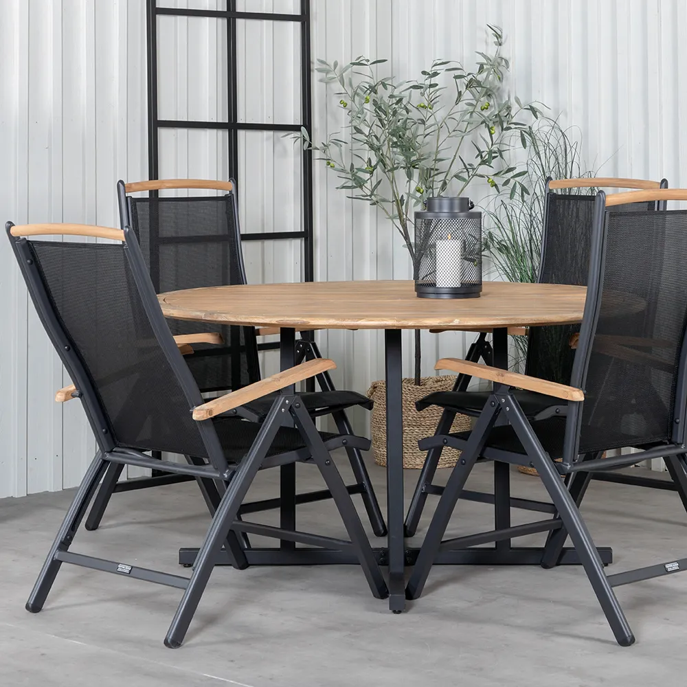 Panama Positionierungsstuhl Schwarz/Teak 2er-Pack