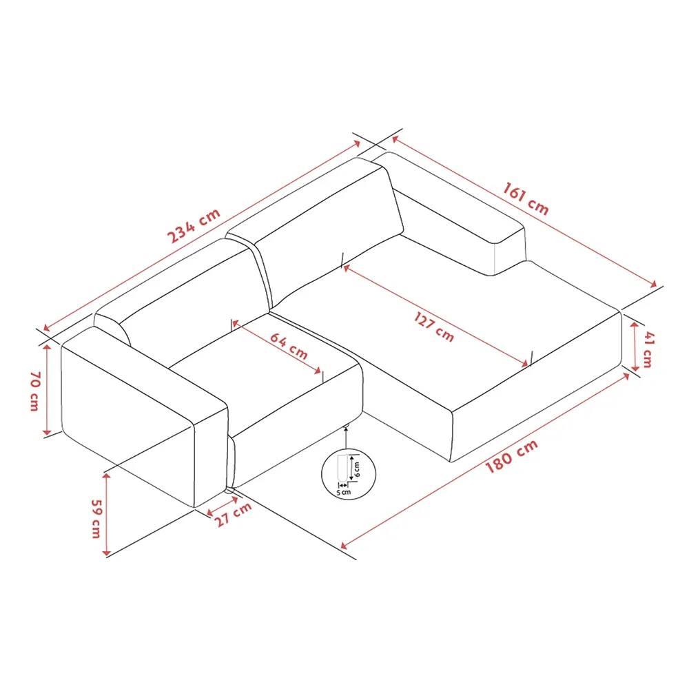 Willard Sofa 3-Sitzer mit Chaiselongue rechts Stoff Brenda beige
