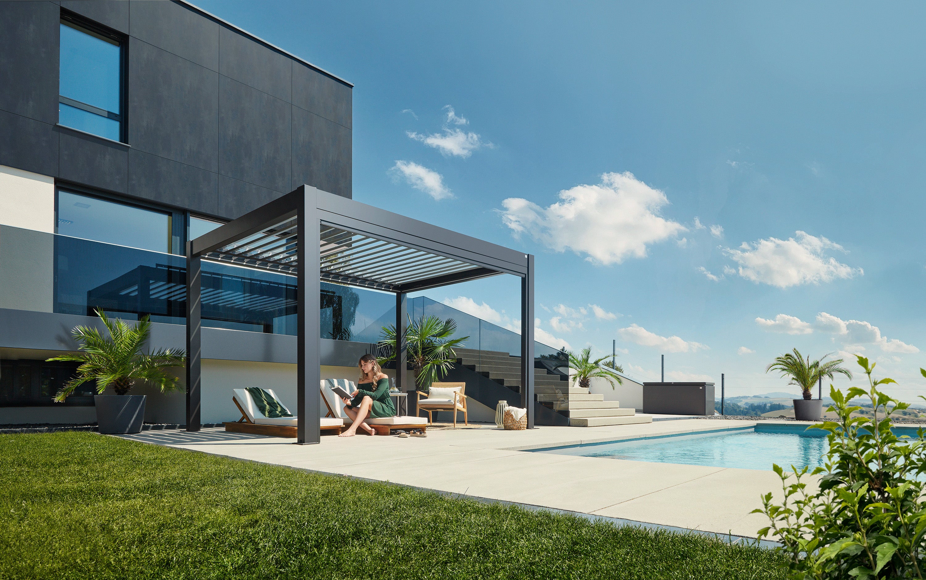 Pergola, Größe 4 x 3, Metallic quartz grau